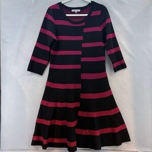 Danny & Nicole Black Red Striped Large Fit & Flare Sweater Dress Holiday Classic